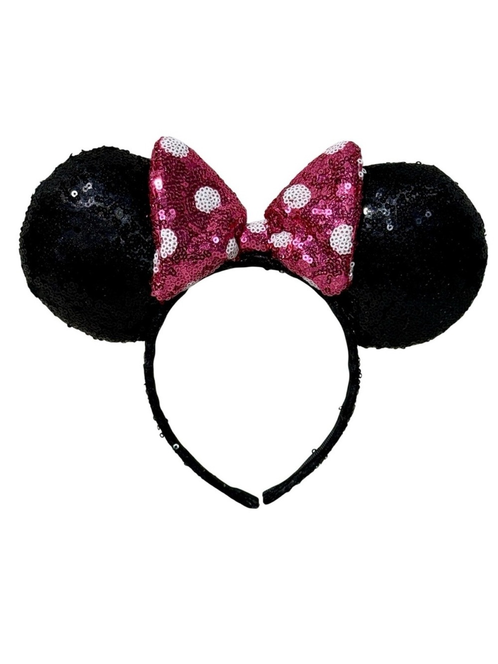 Disney Mickey Ears Minnie‎ Mouse Headband Pink Polka Dot Bow Sequins Disneyland